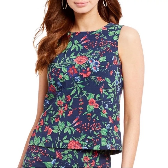 J McLaughlin Layne Top Amelia Floral Navy Blue Sleeveless Back Zip Sz 10 - Picture 1 of 12